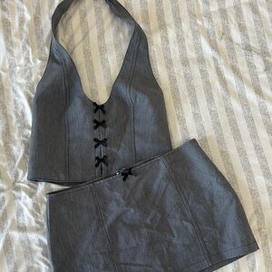 EDIKTED Gray Halter Top and Skirt Set